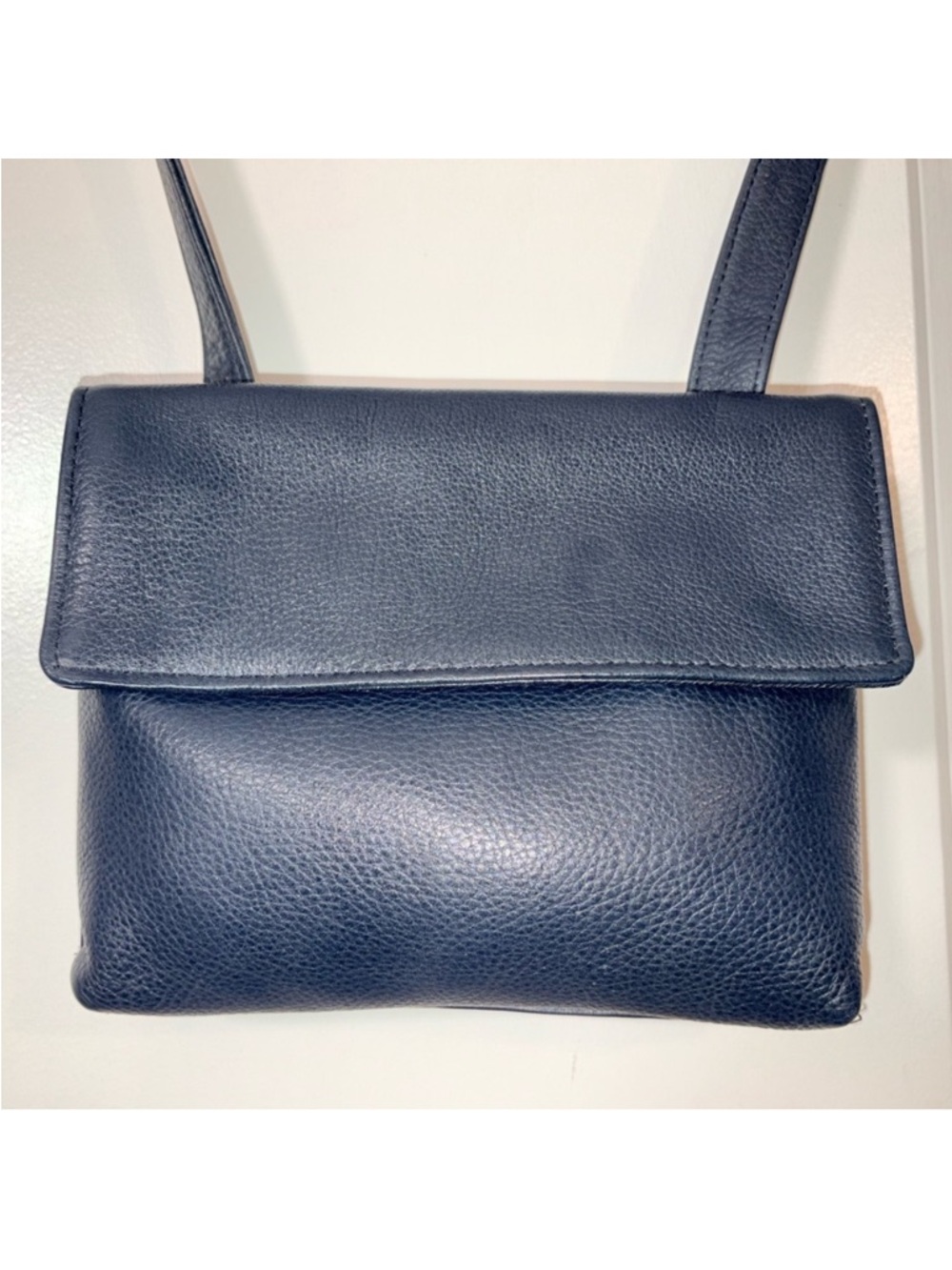 Tusk New York Navy Pebbled Leather Organizer Crossbody Bag